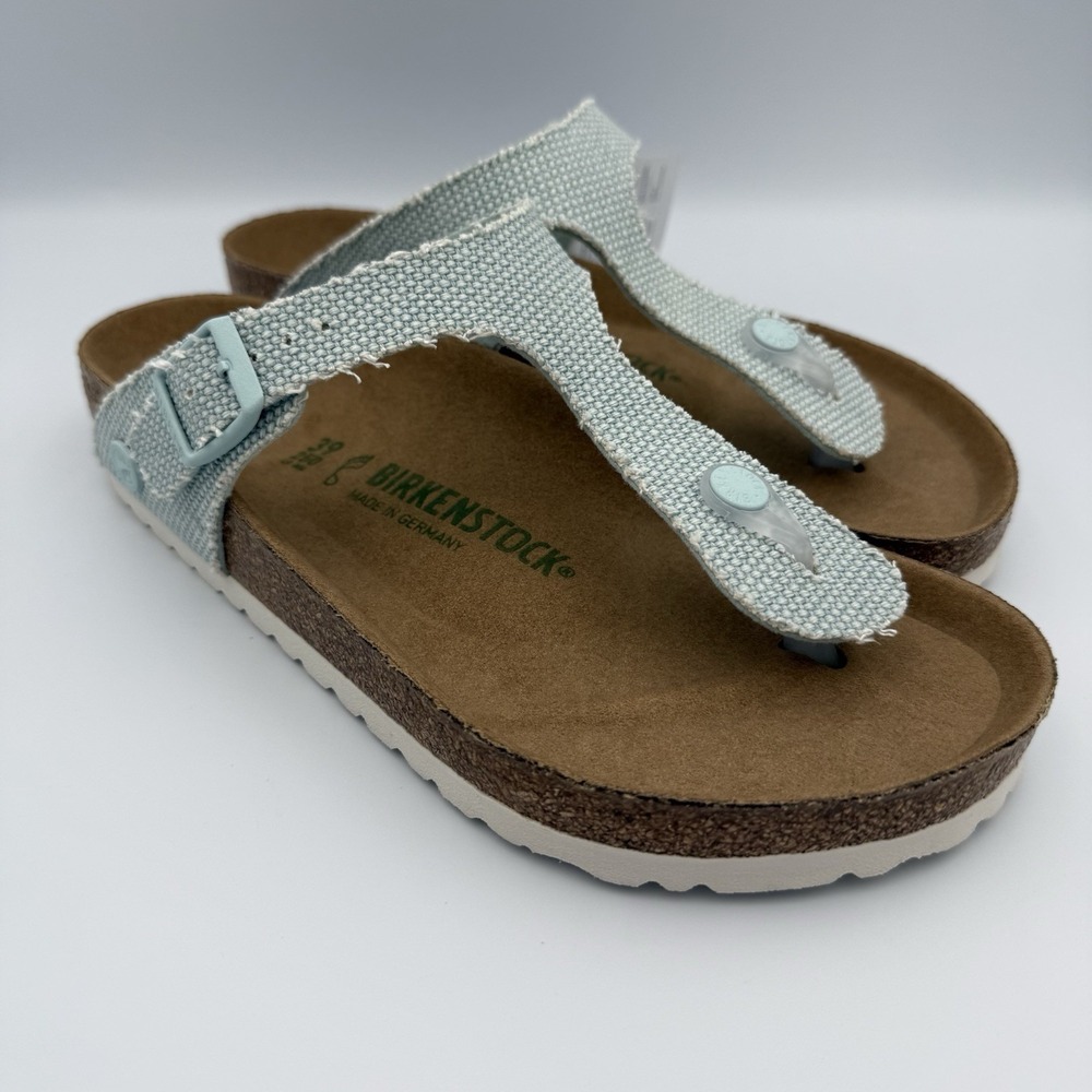 Birkenstock Gizeh Sandals Vegan Textured M6/W8 Slip On Light Blue T-Bar Thong - Picture 2 of 8